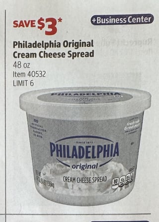 Savings Book panel for Philadelphia Original Cream Cheese Spread, 48 oz