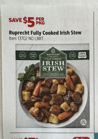 Savings Book panel for Ruprecht Fully Cooked Irish Stew