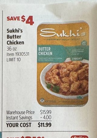 Savings Book panel for Sukhi's Butter Chicken