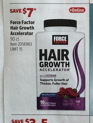 Savings Book panel for Force Factor Hair Growth Accelerator