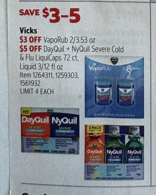 Savings Book panel for Vicks DayQuil + NyQuil Severe Cold & Flu LiquiCaps 72 ct