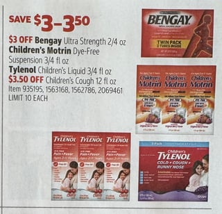Savings Book panel for Children’s Motrin Dye-Free Suspension 3/4 fl oz