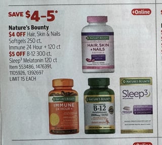 Savings Book panel for Nature's Bounty B-12 300 ct