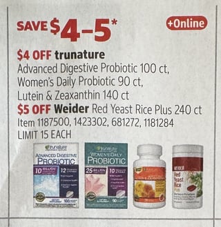 Savings Book panel for trunature Advanced Digestive Probiotic 100 ct
