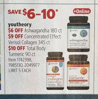 Savings Book panel for youtheory Concentrated Effect Verisol Collagen 345 ct