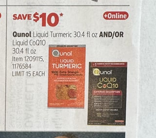 Savings Book panel for Qunol Liquid Turmeric 30.4 fl oz AND/OR Liquid CoQ10 30.4 fl oz