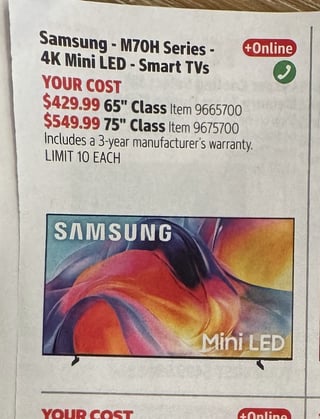 Savings Book panel for Samsung 65" Class M70H Series 4K Mini LED Smart TV