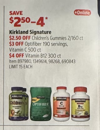 Savings Book panel for Kirkland Signature Optifiber 190 servings
