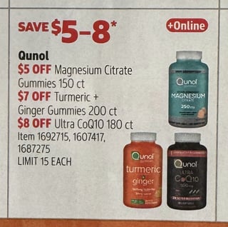 Savings Book panel for Qunol Ultra CoQ10 180 ct
