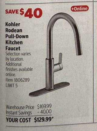 Savings Book panel for Kohler Rodean Pull-Down Kitchen Faucet