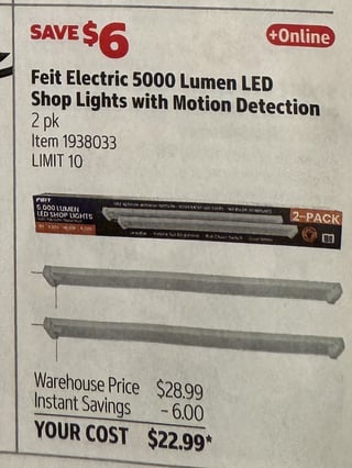 Savings Book panel for Feit Electric 5000 Lumen LED Shop Lights with Motion Detection, 2 pk