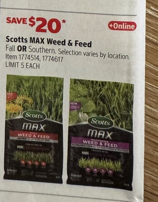 Savings Book panel for Scotts MAX Weed & Feed