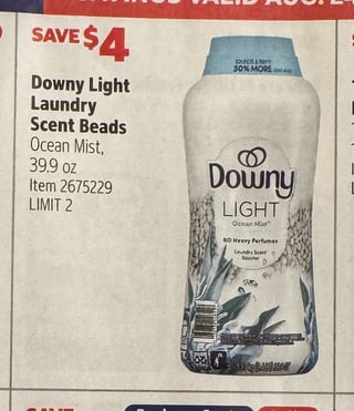 Savings Book panel for Downy Light Laundry Scent Beads, Ocean Mist, 39.9 oz