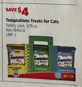 Savings Book panel for Temptations Treats for Cats
